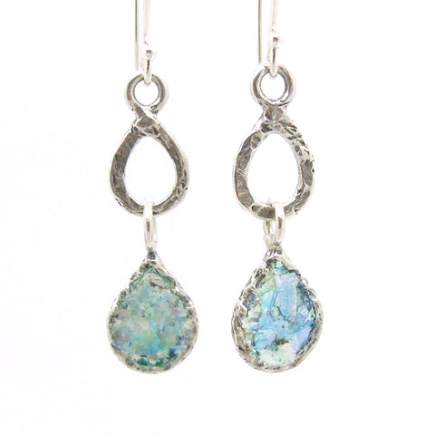 Drop earrings sterling silver and roman glass