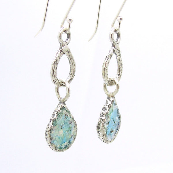 Drop earrings sterling silver and roman glass