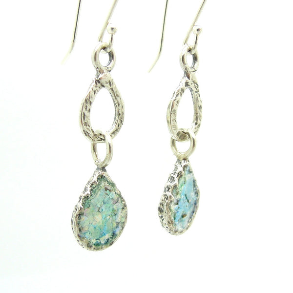 Drop earrings sterling silver and roman glass