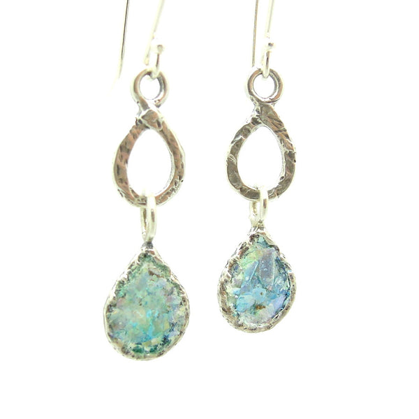 Drop earrings sterling silver and roman glass