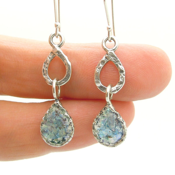 Drop earrings sterling silver and roman glass