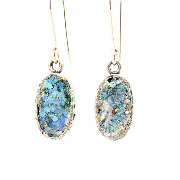Oval sterling silver earrings with roman glass