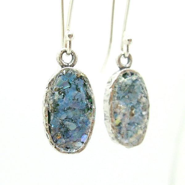 Oval sterling silver earrings with roman glass