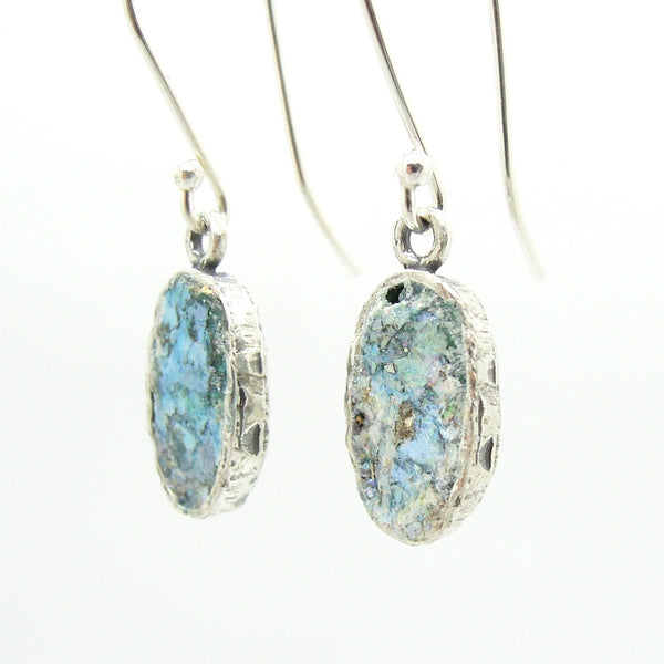 Oval sterling silver earrings with roman glass