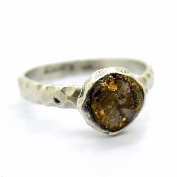 Raw diamond engagement ring, 24K gold base, silver band, unique design