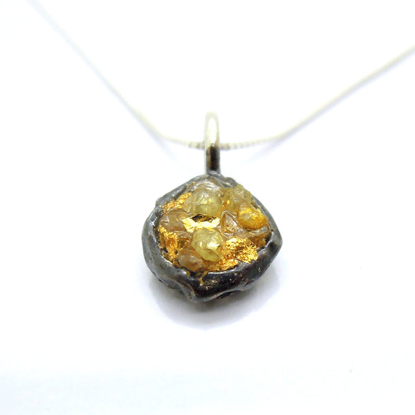 Raw diamond engagement ring, 24K gold base, silver band, unique design