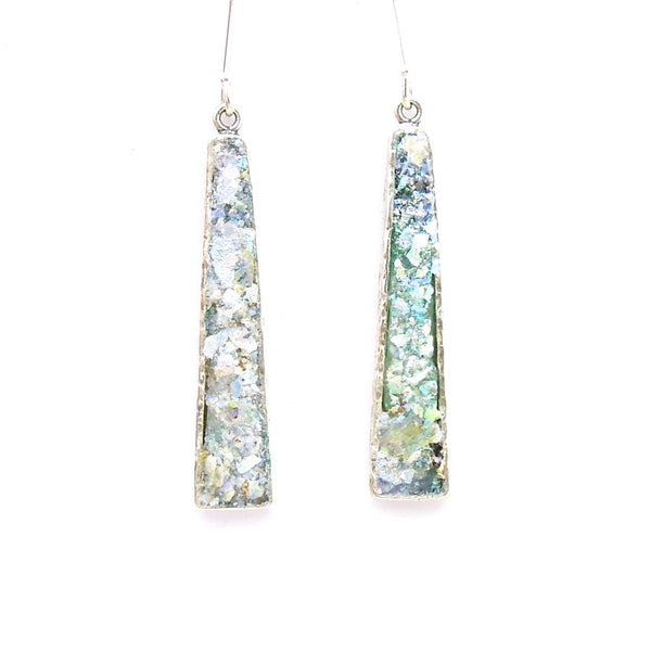 Long and narrow classic silver and roman glass pendant