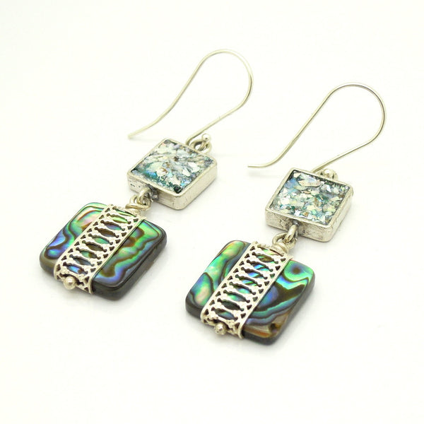 sterling silver earring with 100% antique and genuine roman glass, handmade (140595)