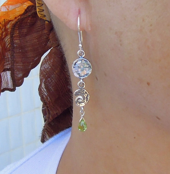 Green quartz and roman glass earrings chandelier beauties