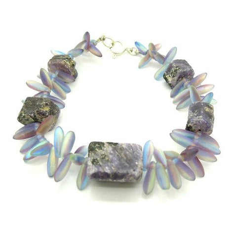 Bracelet - Bead Bracelet With Raw Sapphires And Glass Bead Gemstones