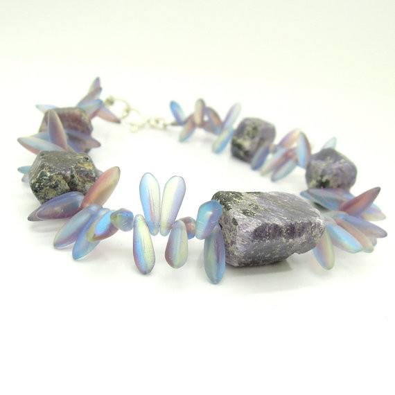 Bracelet - Bead Bracelet With Raw Sapphires And Glass Bead Gemstones