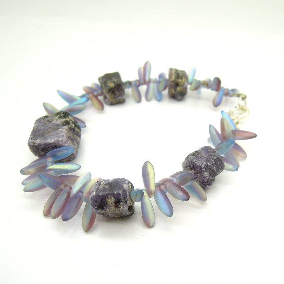Bracelet - Bead Bracelet With Raw Sapphires And Glass Bead Gemstones