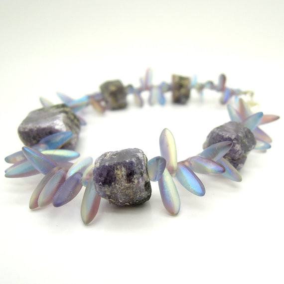Bracelet - Bead Bracelet With Raw Sapphires And Glass Bead Gemstones