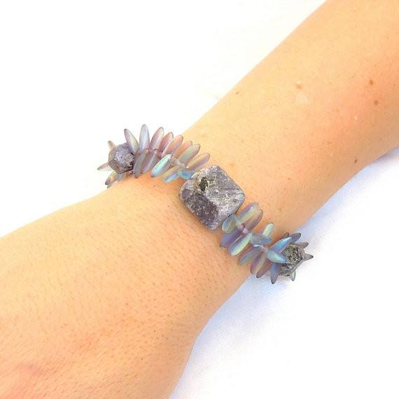 Bracelet - Bead Bracelet With Raw Sapphires And Glass Bead Gemstones