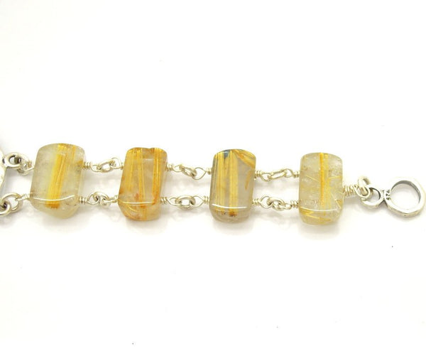 Bracelet - Large Gemstone Bracelet With Rutile Quartz And Roman Glass