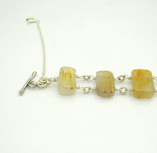 Bracelet - Large Gemstone Bracelet With Rutile Quartz And Roman Glass