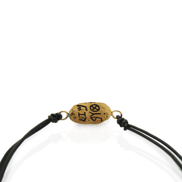 Bracelet - Leather Bracelet With A Brass Hamsa Hand, Ancient Hebrew Script And Mosaic Opal Beads