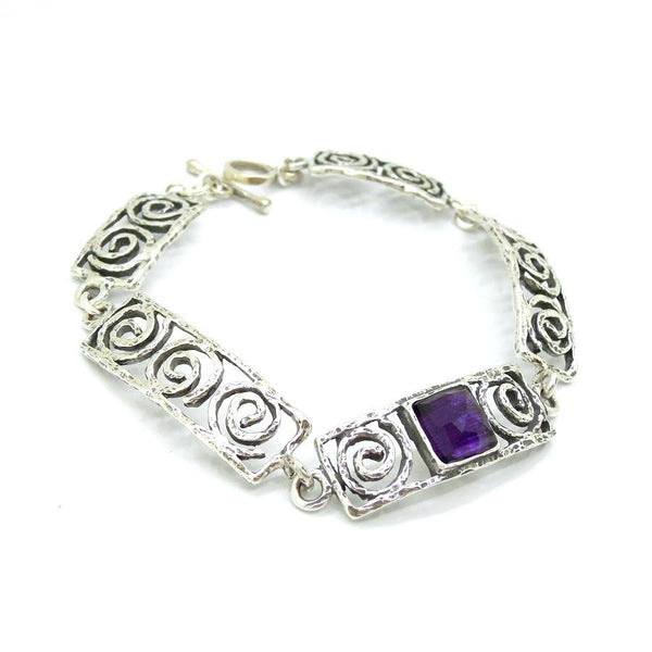 Bracelet - Silver Bracelet With Purple Zircon - Spiral Design