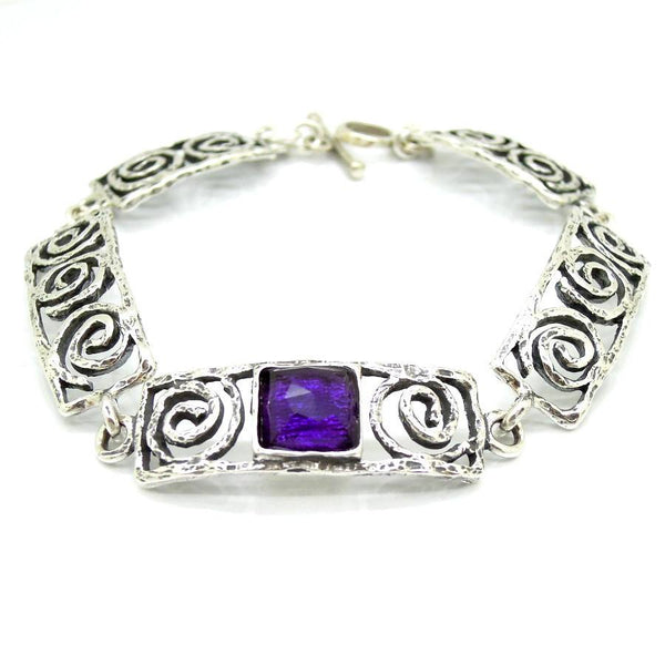 Bracelet - Silver Bracelet With Purple Zircon - Spiral Design