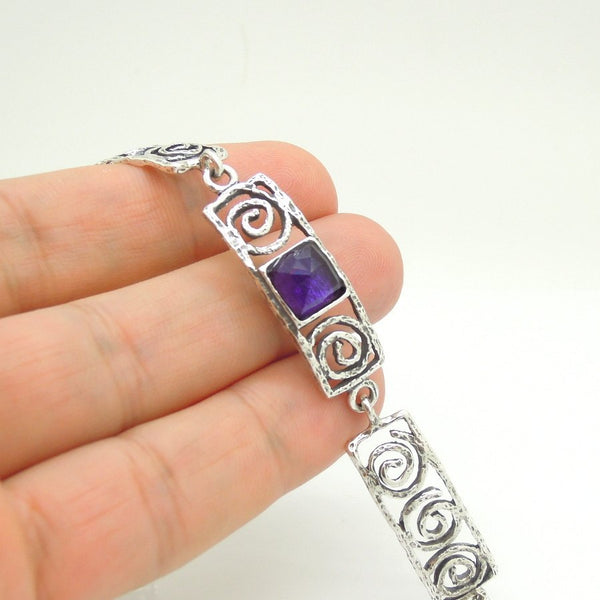 Bracelet - Silver Bracelet With Purple Zircon - Spiral Design