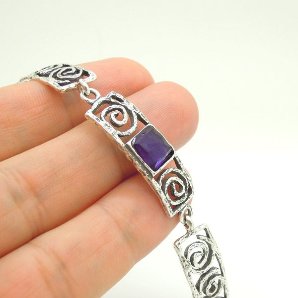 Bracelet - Silver Bracelet With Purple Zircon - Spiral Design