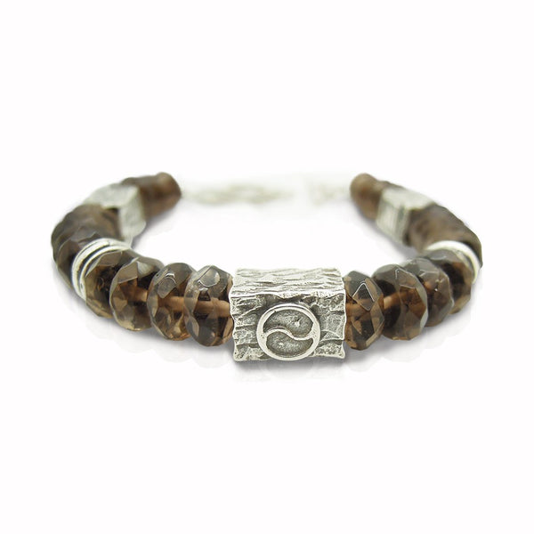 Bracelet - Smokey Quartz Bracelet With A Hamsa Hand Closer And Yin Yang Shapes