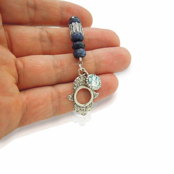 Bracelet - Sodalite Bracelet With A Hamsa Hand Closer And Flower Designed Links