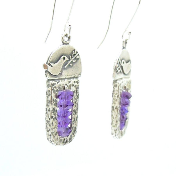 Bracelet - Sterling Silver & Amethyst Earrings With A Dove Holding A Tree Branch