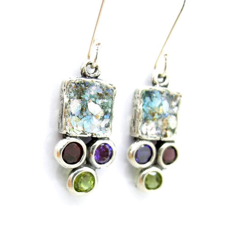 Earrings - 3 Gemstone And Roman Glass Earrings