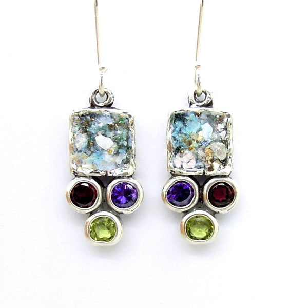 Earrings - 3 Gemstone And Roman Glass Earrings
