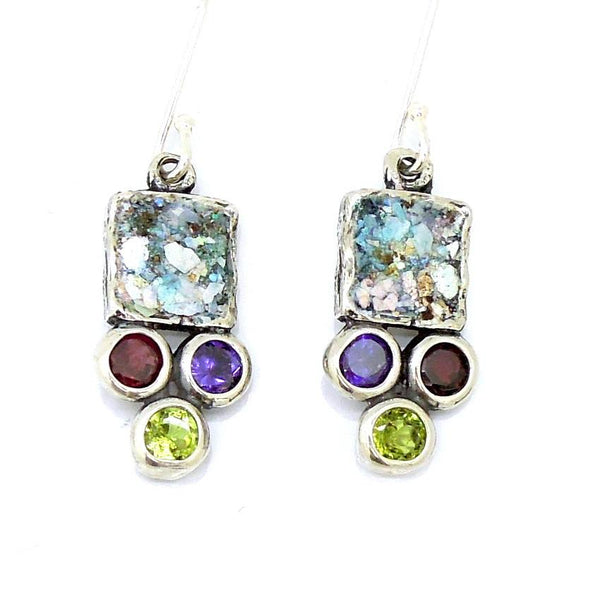 Earrings - 3 Gemstone And Roman Glass Earrings