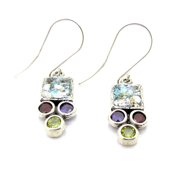 Earrings - 3 Gemstone And Roman Glass Earrings