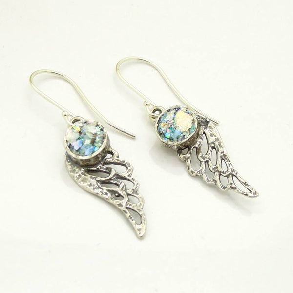 Earrings - Angel Wings Earrings With Roman Glass