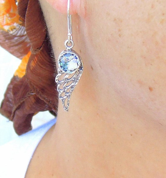 Earrings - Angel Wings Earrings With Roman Glass