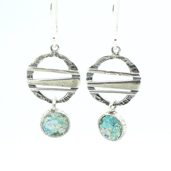 Earrings - Chandelier Silver Earrings With Roman Glass