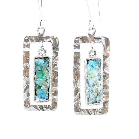 Earrings - Chandelier Silver Earrings With Roman Glass