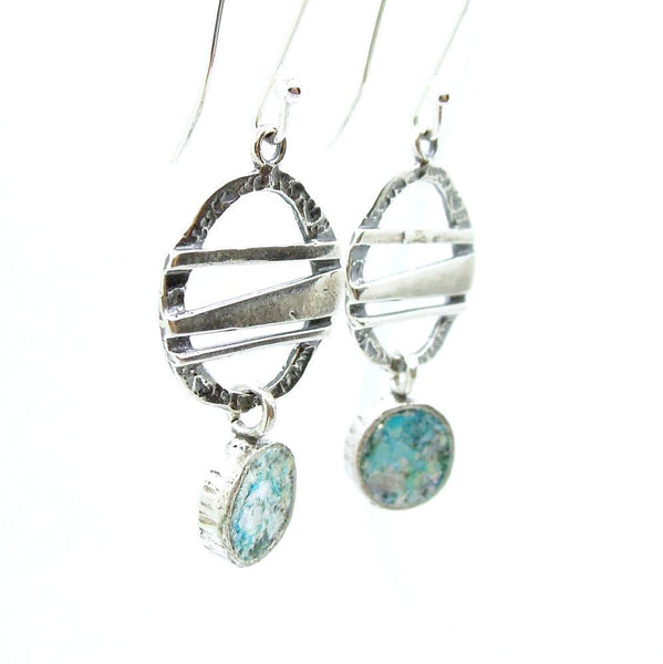 Earrings - Chandelier Silver Earrings With Roman Glass