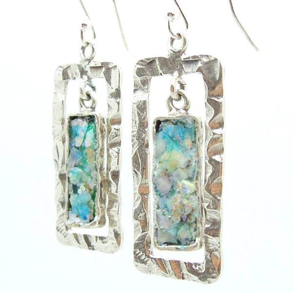 Earrings - Chandelier Silver Earrings With Roman Glass