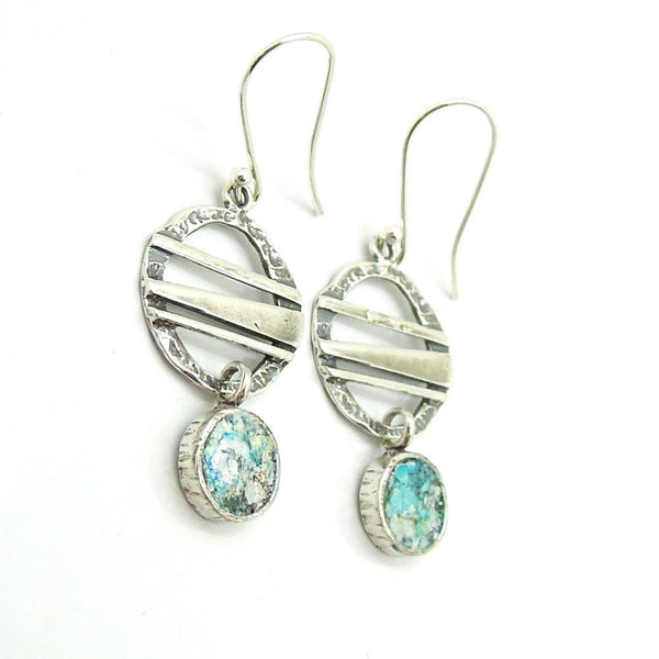 Earrings - Chandelier Silver Earrings With Roman Glass