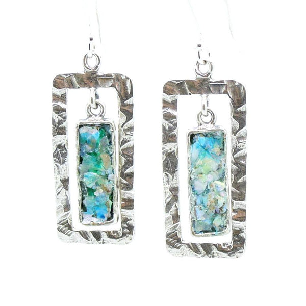 Earrings - Chandelier Silver Earrings With Roman Glass