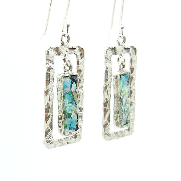 Earrings - Chandelier Silver Earrings With Roman Glass