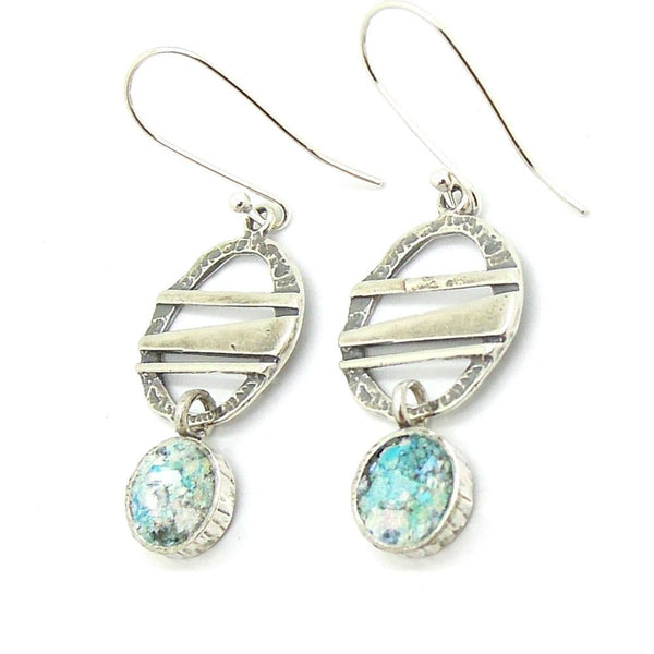 Earrings - Chandelier Silver Earrings With Roman Glass