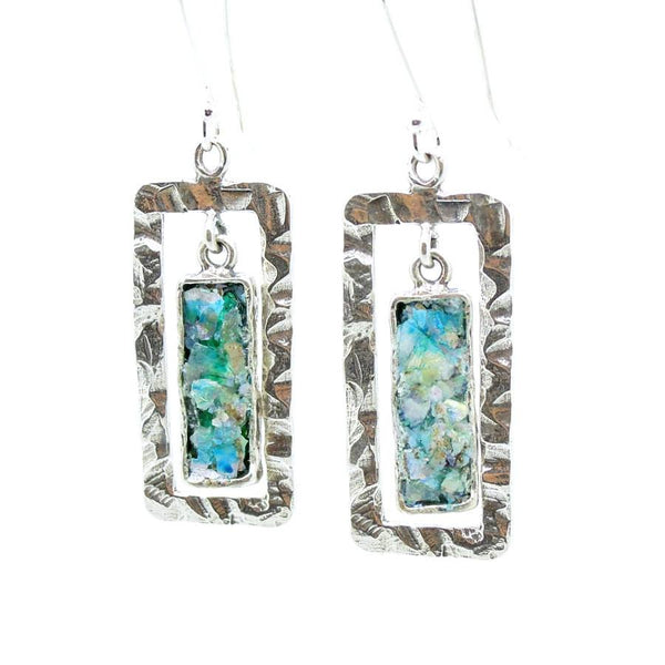 Earrings - Chandelier Silver Earrings With Roman Glass