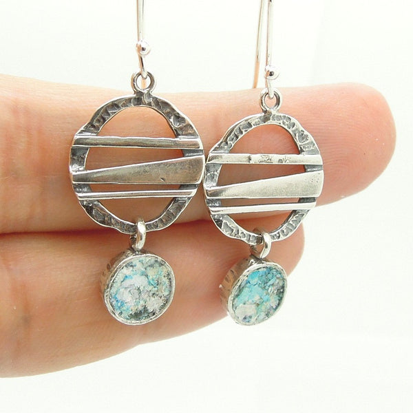 Earrings - Chandelier Silver Earrings With Roman Glass