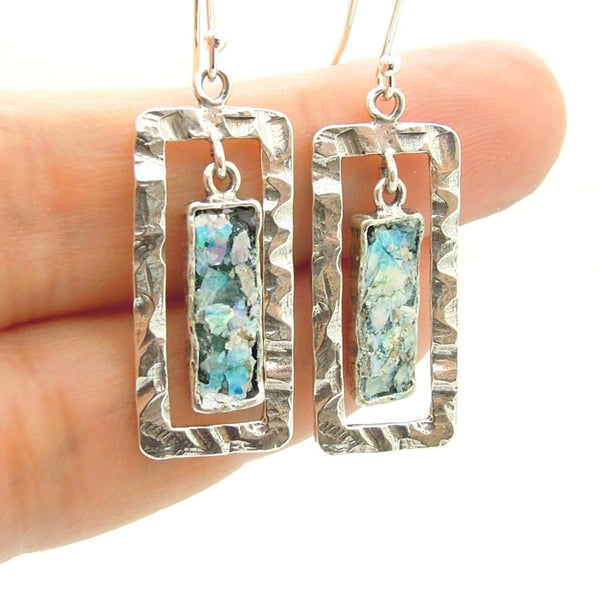 Earrings - Chandelier Silver Earrings With Roman Glass