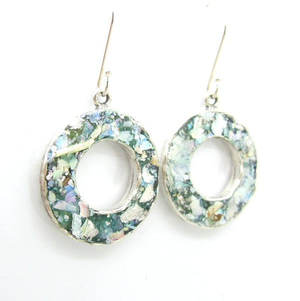 Earrings - Circle Silver Matching Roman Glass Earrings