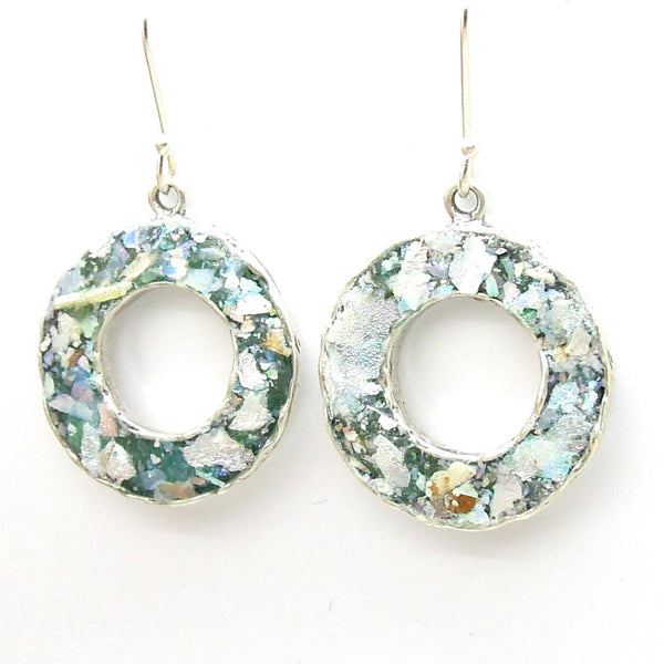 Earrings - Circle Silver Matching Roman Glass Earrings