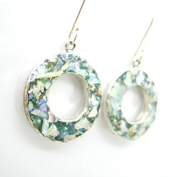 Earrings - Circle Silver Matching Roman Glass Earrings