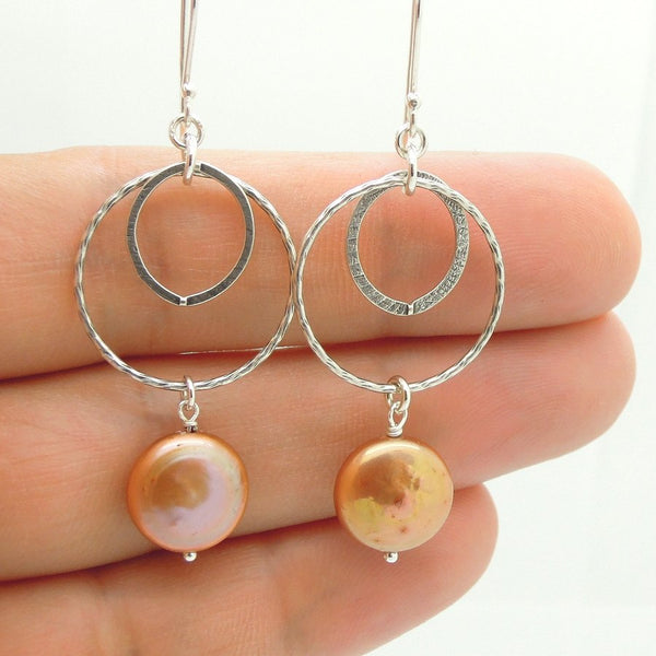 Earrings - Coin Pearl Chandelier Sterling Silver Earrings