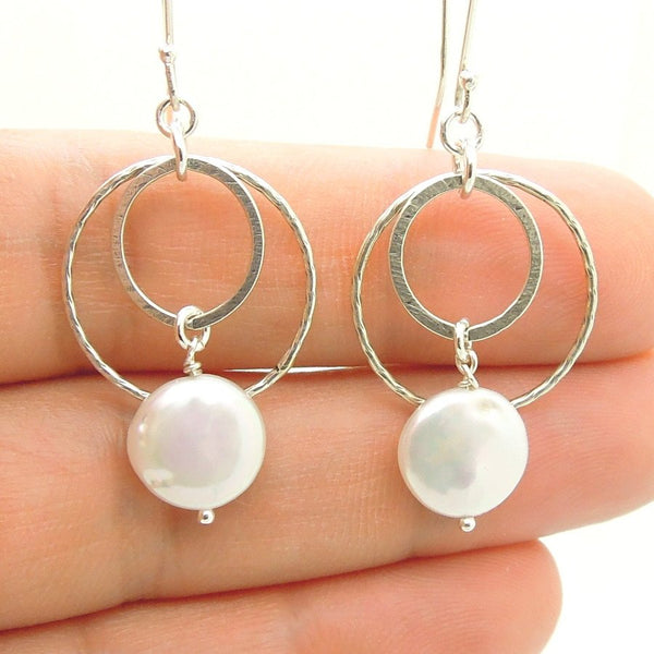 Earrings - Coin Pearl Chandelier Sterling Silver Earrings